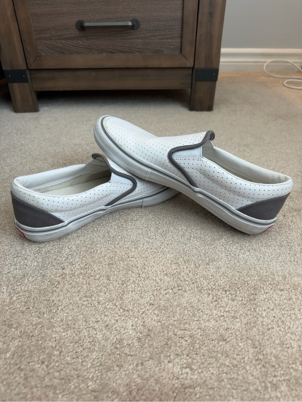 Vans Men's White Perforated Slip-On Loafers with Gray Trim